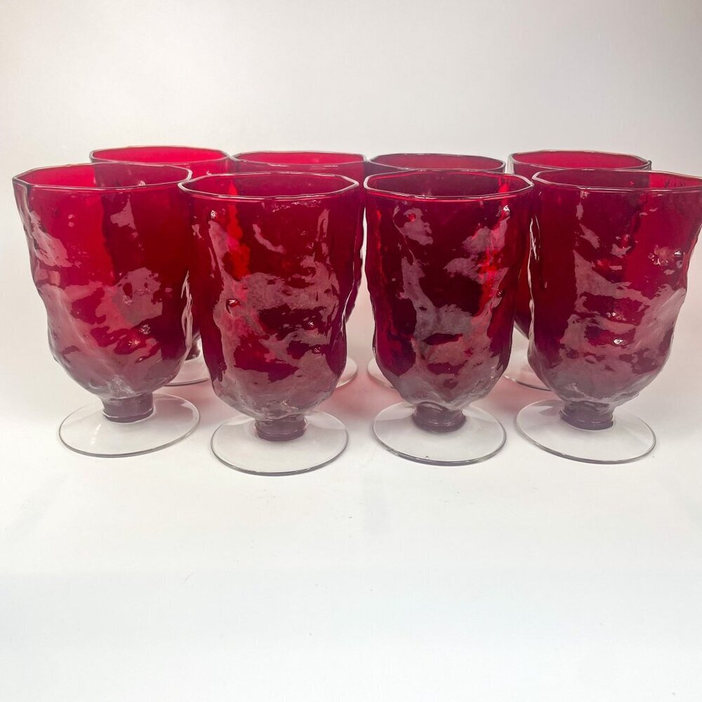 Morgantown Iced Tea Crinkle Ruby Glasses set of 8